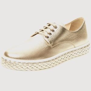 Miu Miu Women's Braided Metallic Leather Derby Sneaker - Gold
